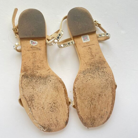 Larroude Womens Lola Beige Flat Sandals Size 7.5 Embellished‎ Rhinestones Strap - Picture 5 of 6